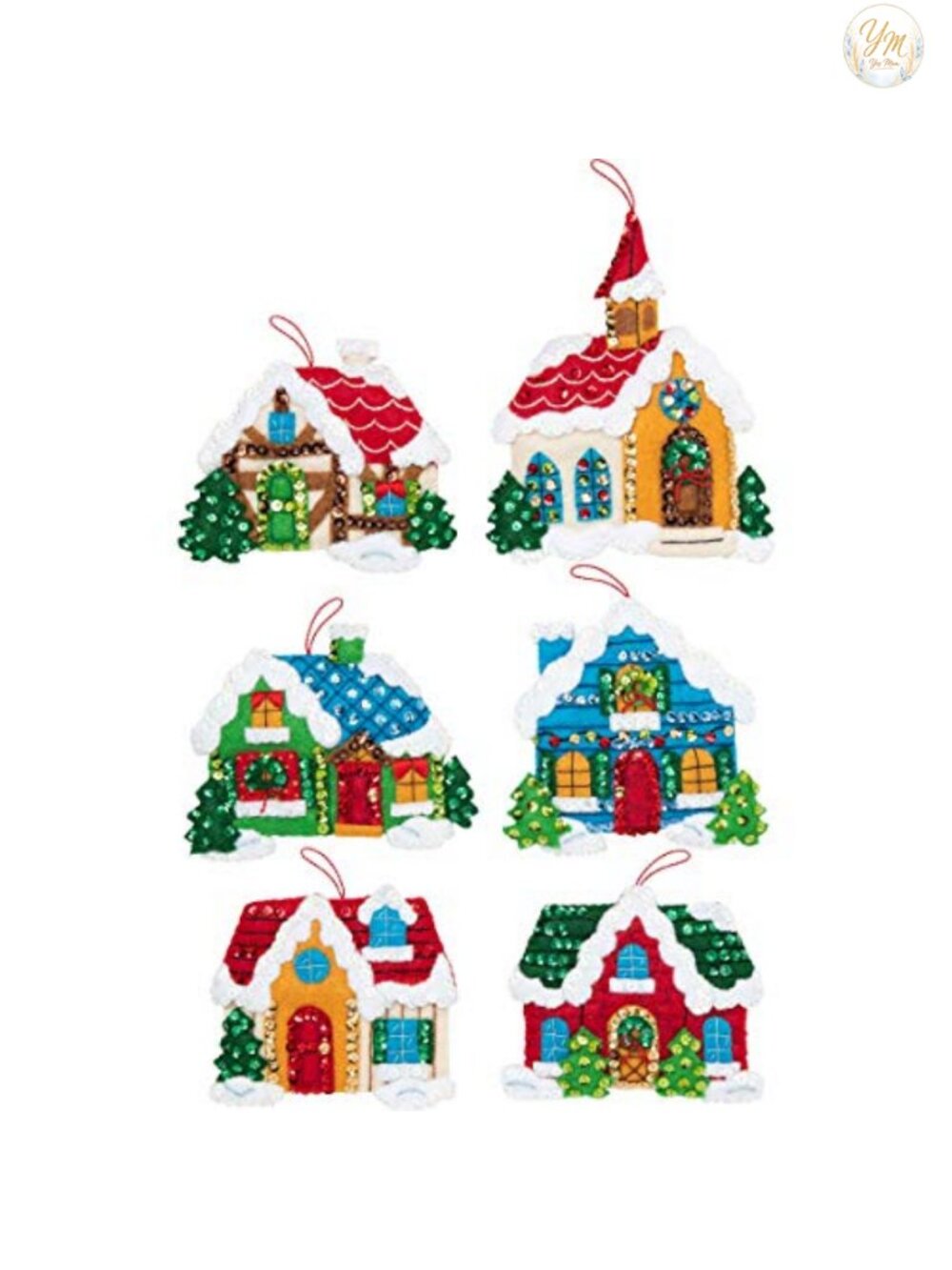 Bucilla Christmas Village Felt Applique Kit 6 Ornaments Embroidery